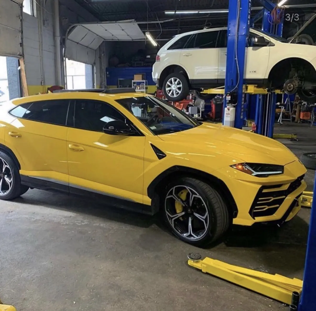 A Lamborghini Urus in for service in the Mr. Kitt's shop